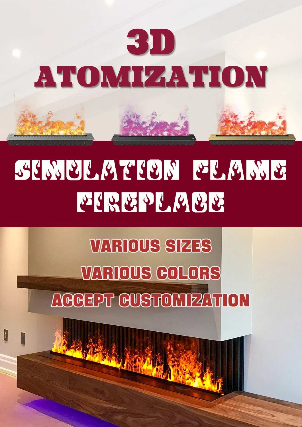 Universal Voltage Atomization Simulation Flame Fireplace Humidifier Luxury Aroma Diffuser Selv