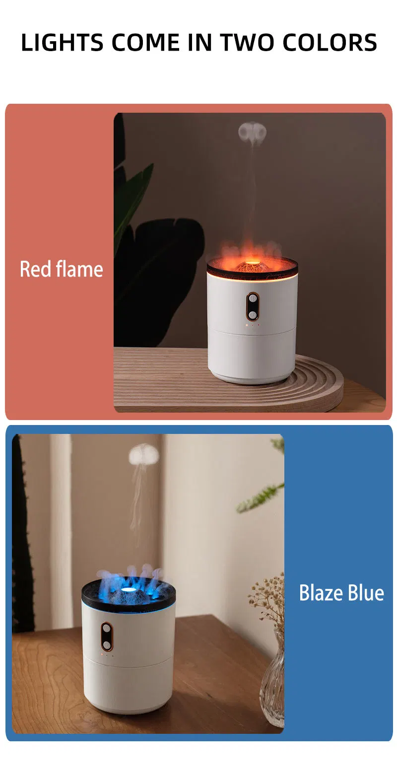 450ml 3D Simulated Flame Volcano Aroma Diffuser Ultrasonic Smart Cool Mist Jellyfish Diffuser for Home Office