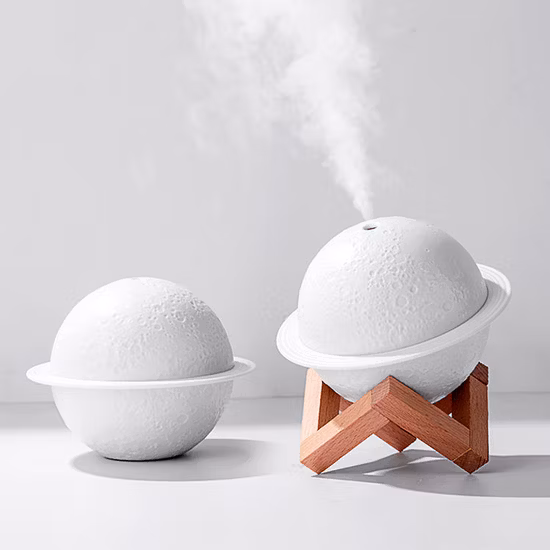 Humidificateur d'air planète de bureau, veilleuse, diffuseur d'huile aromatique, brumisateur frais, Mini diffuseur parfumé de lumière de lune 3D