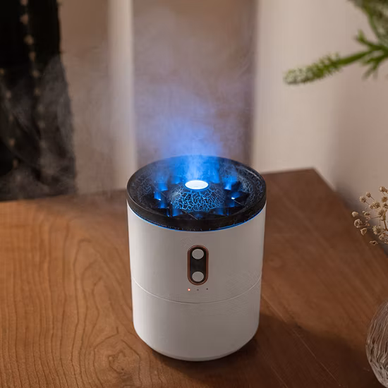 Diffuseur ultrasonique intelligent d'arôme de volcan de flamme simulée en 3D de 450ml, diffuseur de méduses à brume fraîche pour le bureau et la maison